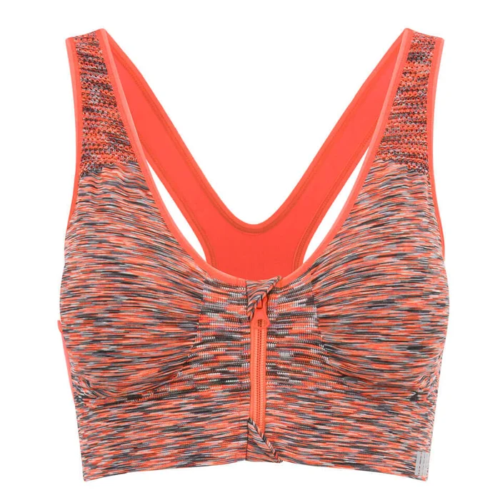 Women's Medium Support Zip Front Sports Bra - Orange Marl