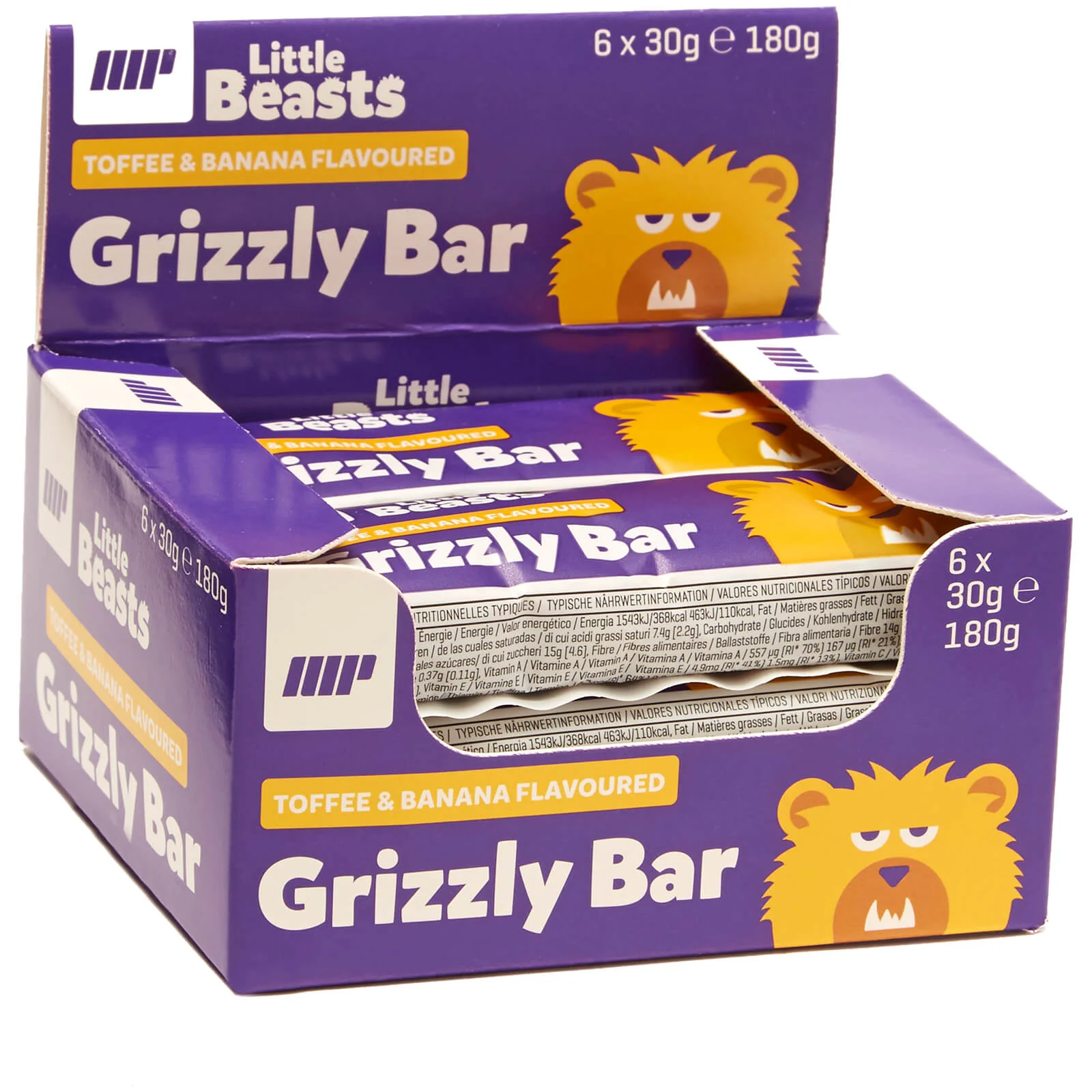 Little Beasts Grizzly Bar - Box of 6 - 6 x 30gBars - Toffee & Banana Image 1