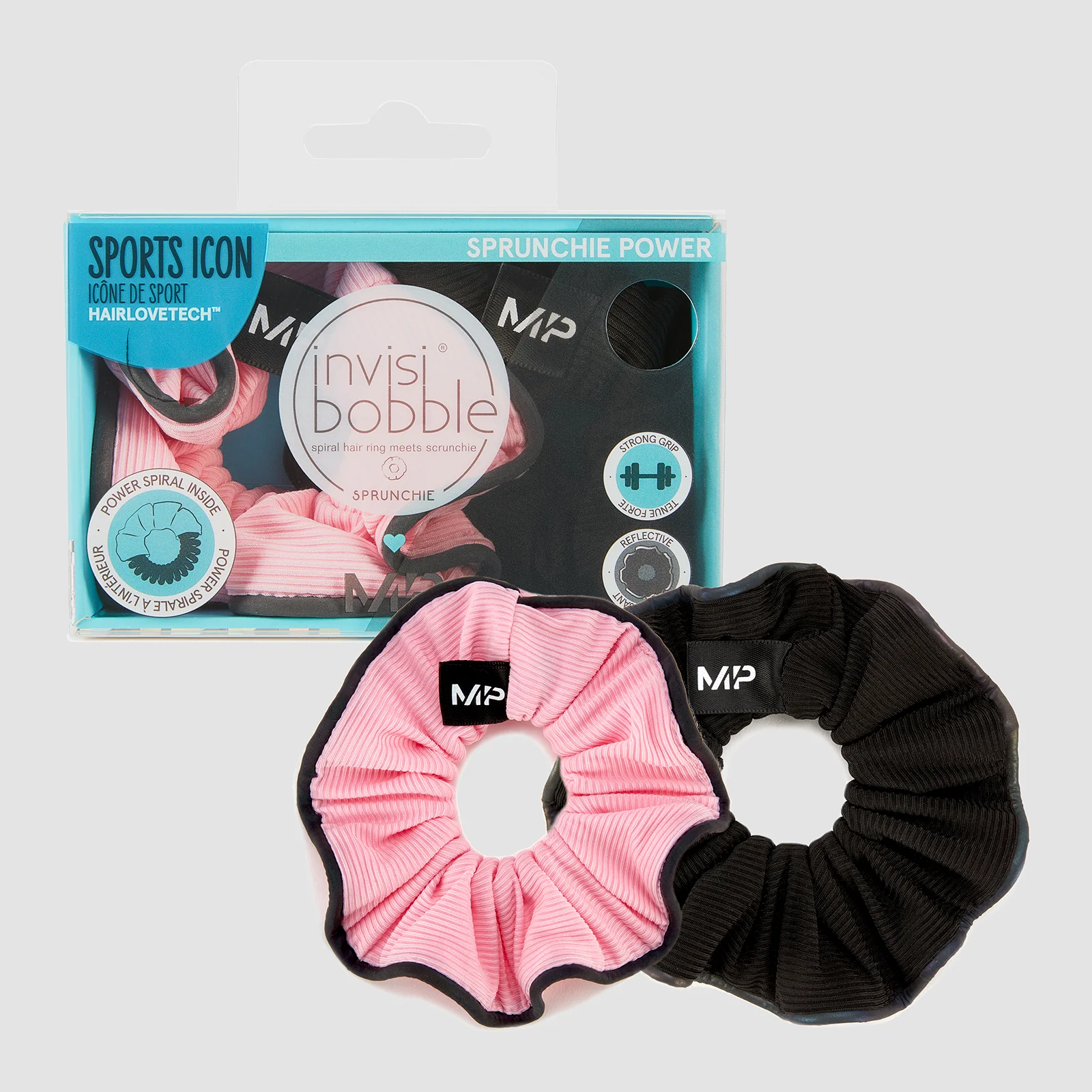 MP X Invisibobble® Reflective Power Sprunchie – Black/Pink - 2 PACK Image 1