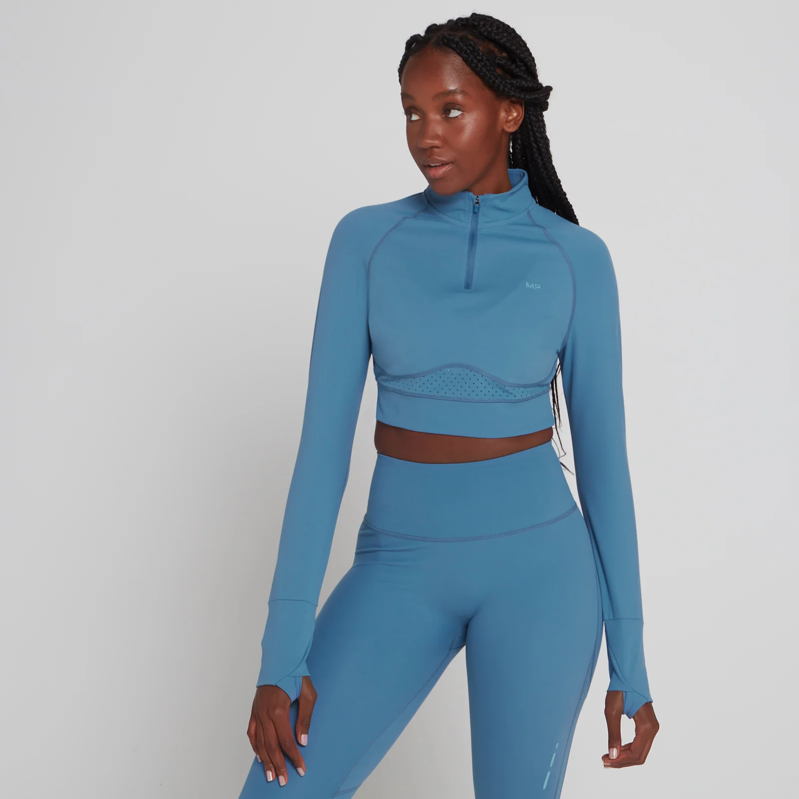 MP Women's Power Ultra Cropped 1/4 Zip Top - Moonlight Blue - XXS Image 1