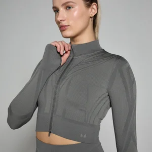 MP Women's Tempo Ultra Geometric Crop Seamless Jacket - Carbon - Size XS