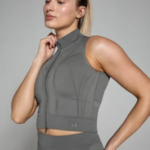 MP Women's Tempo Ultra Geometric Seamless Zip Tank Top - Carbon - Size XS