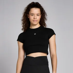 MP Women's Basics Body Fit Short Sleeve Crop T-Shirt - Black - Size L