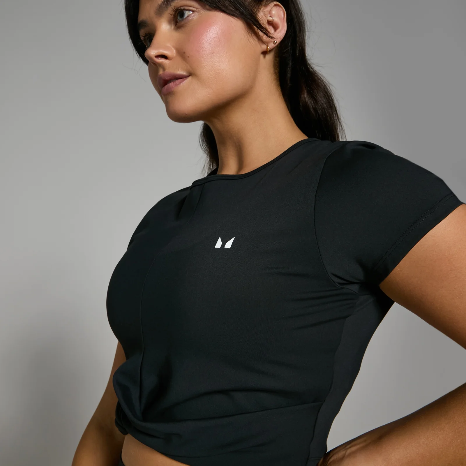 MP Women's Power Short Sleeve Crop Top - Black - L Image 1