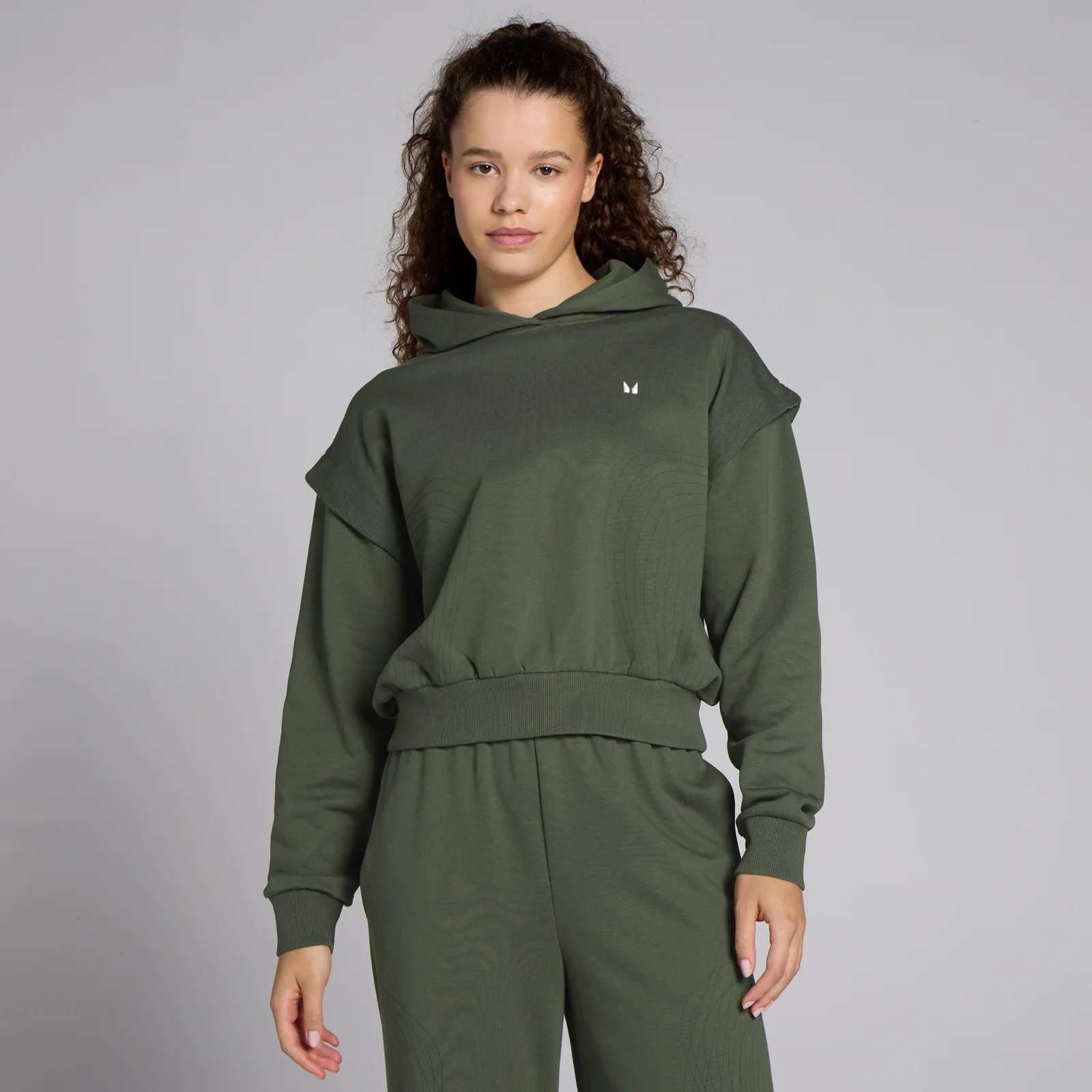 MP Women's Tempo Graphic Crop Hoodie - Dark Olive - XS Image 1