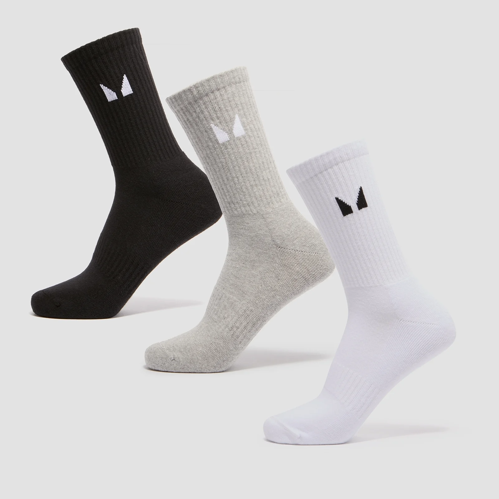 MP Unisex Crew Socks (3 Pack) - White/Black/Grey Marl - UK 6-8 Image 1