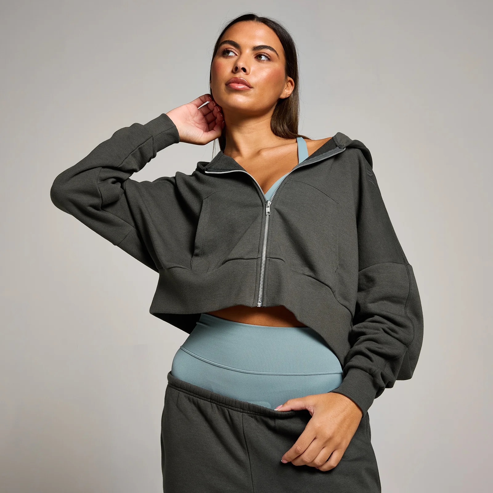 MP Women's Tempo Cropped Zip Through Hoodie - Night Grey - L Image 1