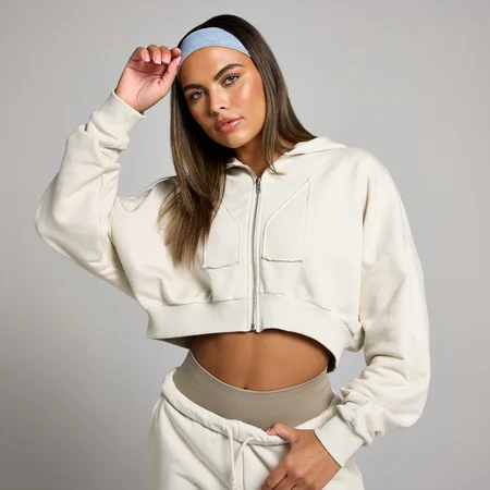 MP Women's Cropped Applique Zip Through Hoodie - Bone