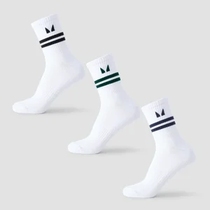 MP Stripe Retro Crew Sock (3 Pack) - Black/Dark Emerald/Dark Saphire - Size UK 2-5