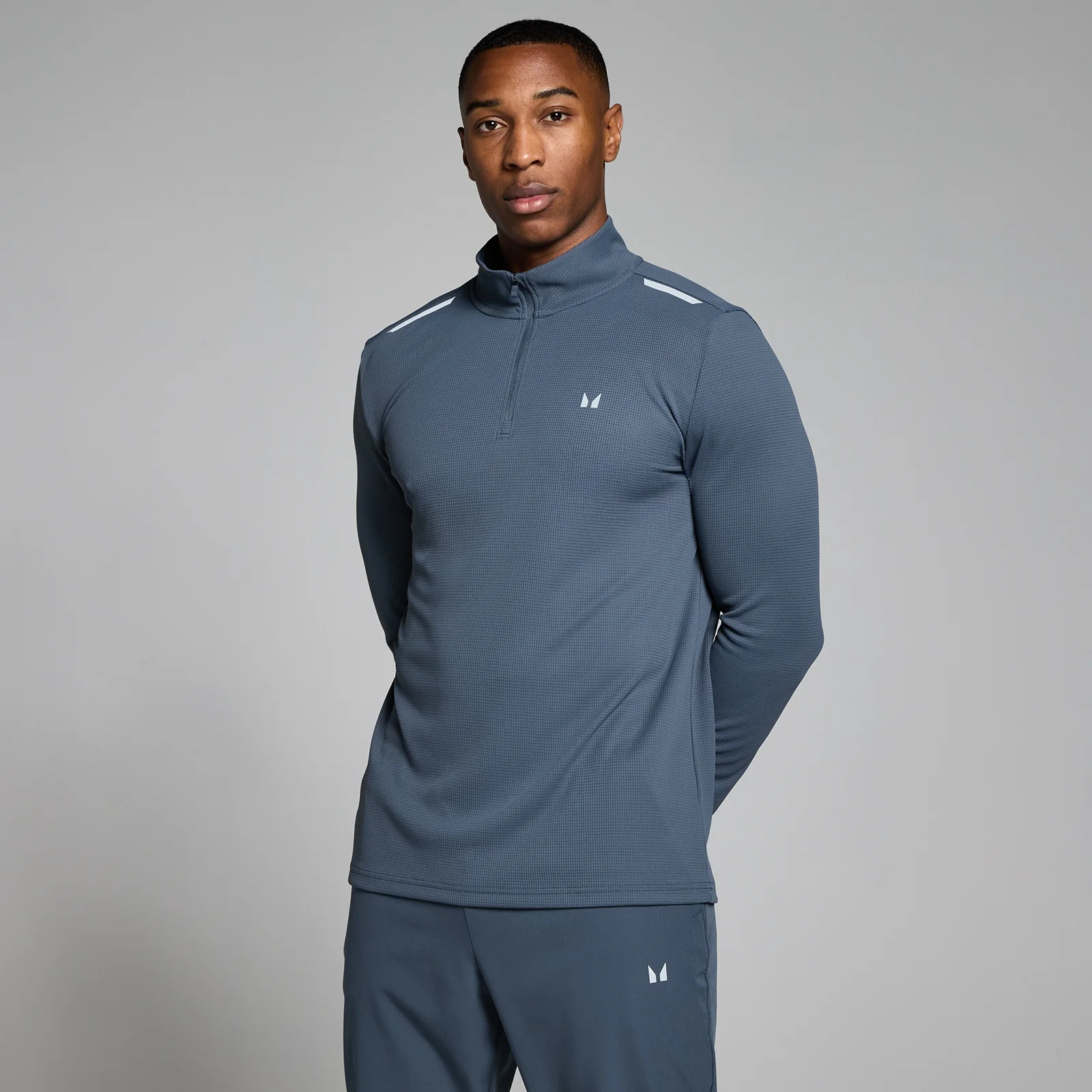 MP Men's Active Gridded 1/4 Zip - Slate Grey - S Image 1