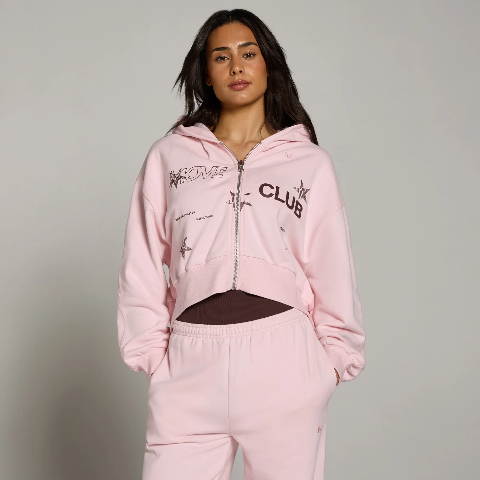 MP Women's Move Club Graphic Lightweight Loopback Zip Through Hoodie - Blush - L Image 1