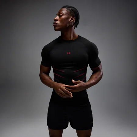 MP Men's Hero Muscle Fit Seamless T-Shirt - Washed Black/Hero Red