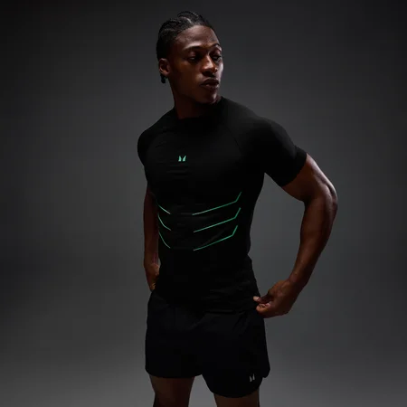 MP Men's Hero Muscle Fit Seamless T-Shirt - Washed Black/Alpha Green