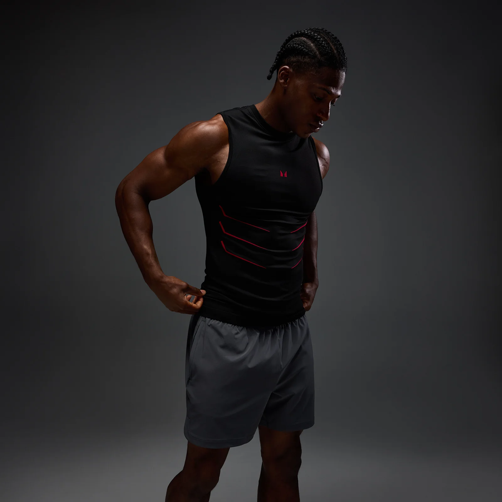 MP Men's Hero Muscle Fit Seamless Tank - Washed Black/Hero Red - M Image 1