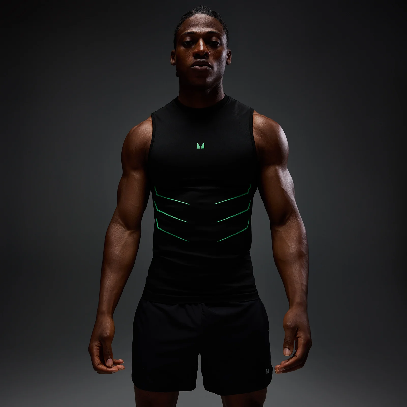 MP Men's Hero Muscle Fit Seamless Tank - Washed Black/Alpha Green - XS Image 1