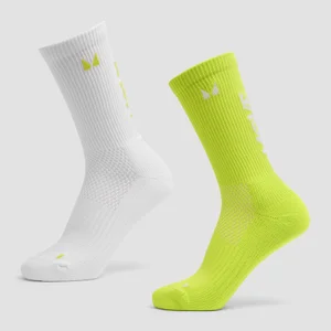 MP Move Club Running Socks (2 pack) - Green Glow/White - Size UK 2-5