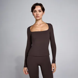 MP Women's SculptForm Square Neck Long Sleeve Top - Cocoa - Size XS