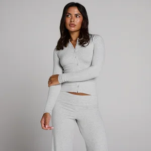 MP Women's Ribbed Button Down Top - Grey Marl - Size M