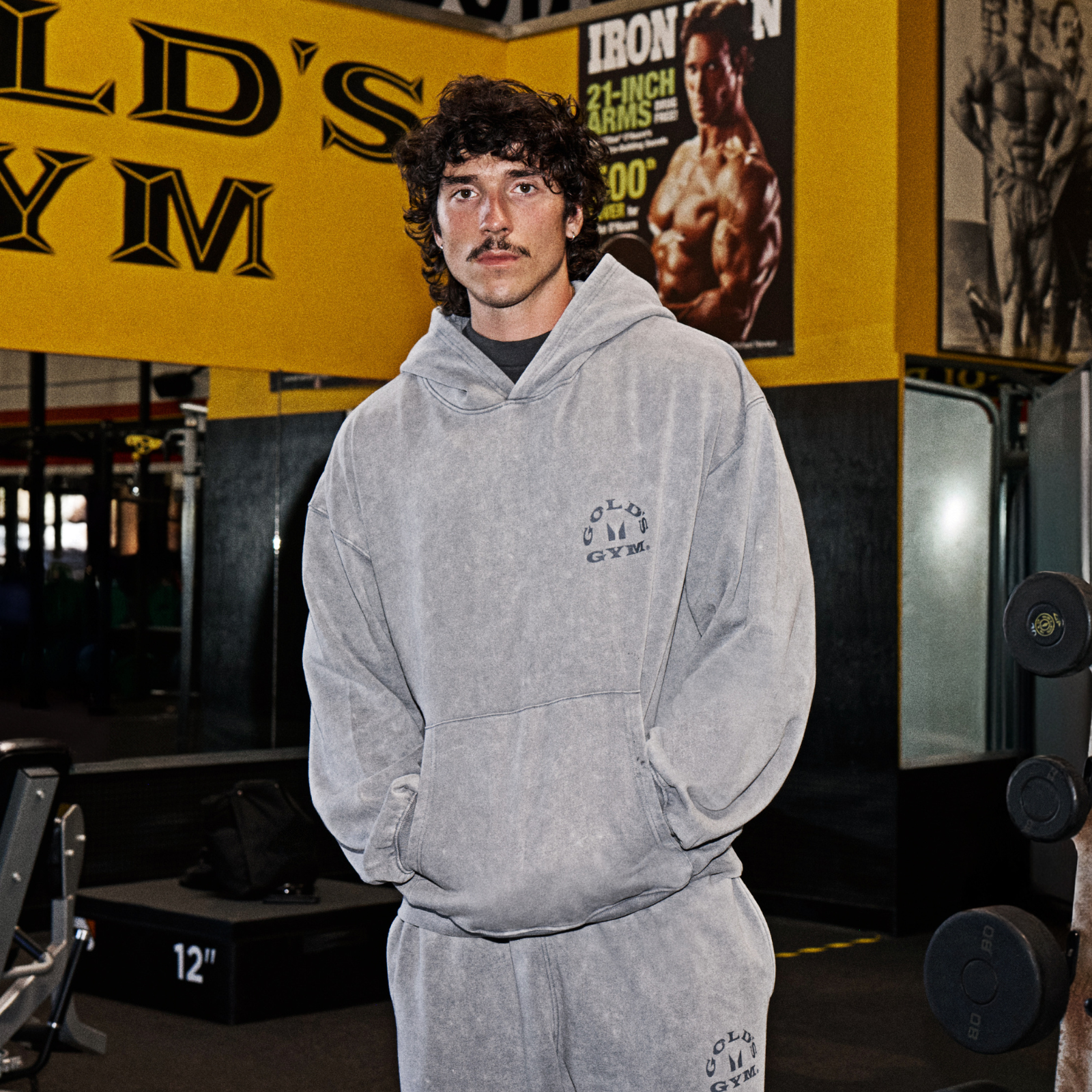 MP X Gold's Men's Washed Graphic Oversized Hoodie - Steel Blue - L Image 1